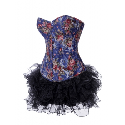 flower brocade bustier with multi-layer skirt m1977