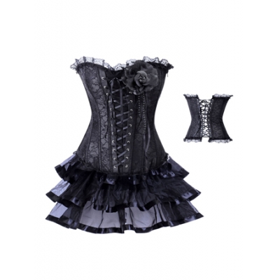 black corsage decorated jacquard corset with skirt m1976B
