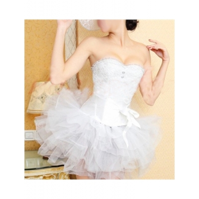 white jacquard corset with belt and bubble skirt m1826b