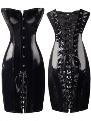 The black glossy Siamese leather corset M1217B
