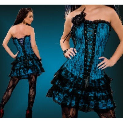 azure satin embroidered lace corset with skirt  m1605E