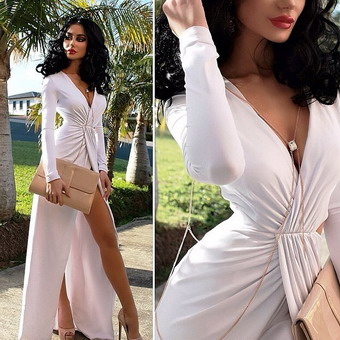 Sexy White Long Sleeves Evening Dress M3938