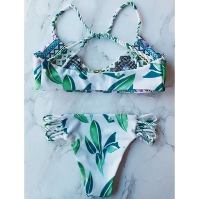 Summer  Beach handmade braid leaves sexy bikini double-sided printing swimsuit