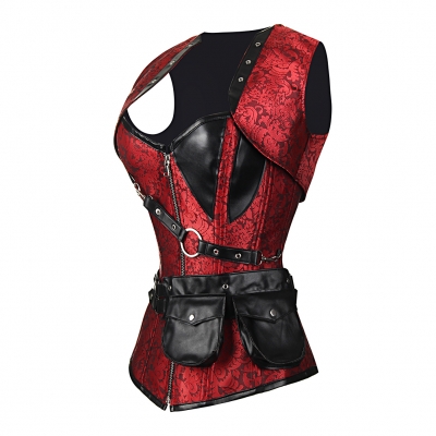 3 Colors Gothic Deluxe Corset 5pc set including Shawl, waist hanging bag, waist strap. T pants