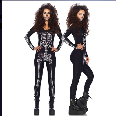 Skeleton printed jumpsuits halloween party costumes for women
