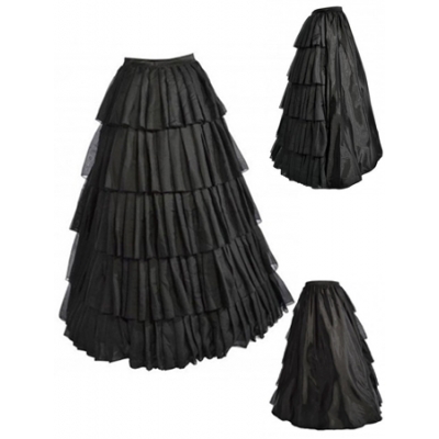 Vintage Black Satin Multi-layer Ruffles Floor-length Petticoat S028