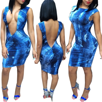 Blue Bare Sexy Bodycon Dress M30065