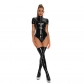 Sexy Women Bodysuit High Bounce Patent Leather Short Sleeve Onesie XX6876