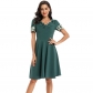 Color Contrast Dark Green Tuck Your Waist And Look Thin Dress Lady CD1769