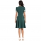 Color Contrast Dark Green Tuck Your Waist And Look Thin Dress Lady CD1769