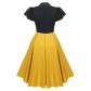Contrast Color Christmas Formal Dovetail V-neck Puff Sleeves Dress CD1789