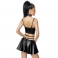 Short Black Leather Women Dresses Sexy Suspender Bodycon Mini Vestido 20212