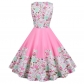Sleeveless Pleated Pink French Retro Female Printing Dress JY15102
