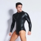 Erotic Underwear Panties Men Sexy Black Patent Leather Zipper Jumpsuit XX6668
