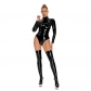 Bright Leather Zipper Punk Sexy Underwear Open Crotch Women Bodysuit XX6851