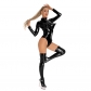 Bright Leather Zipper Punk Sexy Underwear Open Crotch Women Bodysuit XX6851
