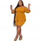 Solid Color Plus Size Women's Independent Stand One Shoulder Two Piece Set YM8627