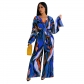 Fashion Sexy V-neck Long Sleeved Printed Wide Leg Jumpsuit For Women YM8631