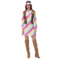 Sexy Halloween Gradient Striped Skirt Long Sleeve Cosplay Indian Dress Costume MS1781