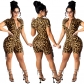 Women Leopard Print Lace Up And Cut Out Jumpsuit X5102