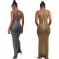 See Through Women Sexy Backless Hot Diamond Elegant Party Dress X5259