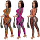 Digital Print Women  V-neck Long Sleeve Pants Casual Two Piece Set X5281