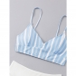 Women Blue White Wtriped Bikini Split Body Strap Swimsuit A2208