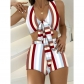 Flat Corner Young Girl Bikini Two Piece Plus Size Striped Women Bikini Sets S163