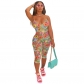 V-neck floral print halter sexy women romper jumpsuit M30123