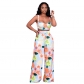 print floral women sexy tank top and Wide leg pants two piece outfits M30124