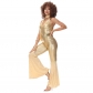 Women Gold Retro Hippie Costume Disco Dance Club Cosplay Costume MS5038