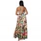 European And American Fashion Women's Print Halter Long Dress 9400