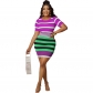 Fashion Women's Striped Match Color Slim-Fit Bag Buttock Dress 9402