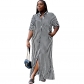 Fashion Striped Women's Shirt Long Casual Dress 9414