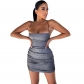 Symphony sling pleated women casual sexy mini dress summer party M30154