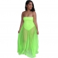 see-through with wrapped chest multicolor strapless summer net dress M30167