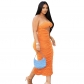 women tube top sexy straps folds halter hollow slit dress M30178