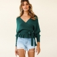 Long Sleeve Knitted Sexy Pull Over V-Neck Short Top Sweater LQ152