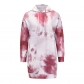 Mid-Length Pullover O-Neck Casual Tie Dye Printed Sweater Hoodie Dress LQ155