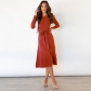 Mid-Length Wool Knit Puff Sleeve Casual High Waisted Loose Fall Dresses LQ163