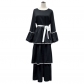 Plus Size Waist Strap Cake Flared Long Sleeve Black And White Casual Dress 1912