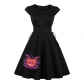 2023 Hepburn Style Embroidery Halloween Big Swing Crew-neck Vintage Dress 1986