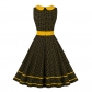 New Sstyle Women Lapel Polka Dot Color Contrast Vintage Swing Dress 3291
