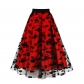 Mesh Double Flocking Floral Skirt With Waist Floral Print Women Full Skirt 5047