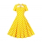 Hepburn Style Round Neck Bow Lace Up Polka Dot Retro Swing Dress Woman 5157