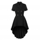 Vintage Short-Sleeved Women's Waist Slim-Fit Irregular Dress Black Witch Dress A9066