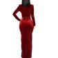 V-neck long-sleeved open candle chiffon party evening dress M88067