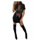 Sexy Women Deep V Collar Short Sleeve Skirt Nightclub T-shirt skirt m88077