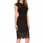 Solid Color Temperament Round Neck Sexy Lace Slim And Hip Wrap Pencil Dress CD127