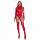 Sexy Black Red Wetlook PVC Teddy Long Sleeve Bodycon Open Crotch Catsuit M6816